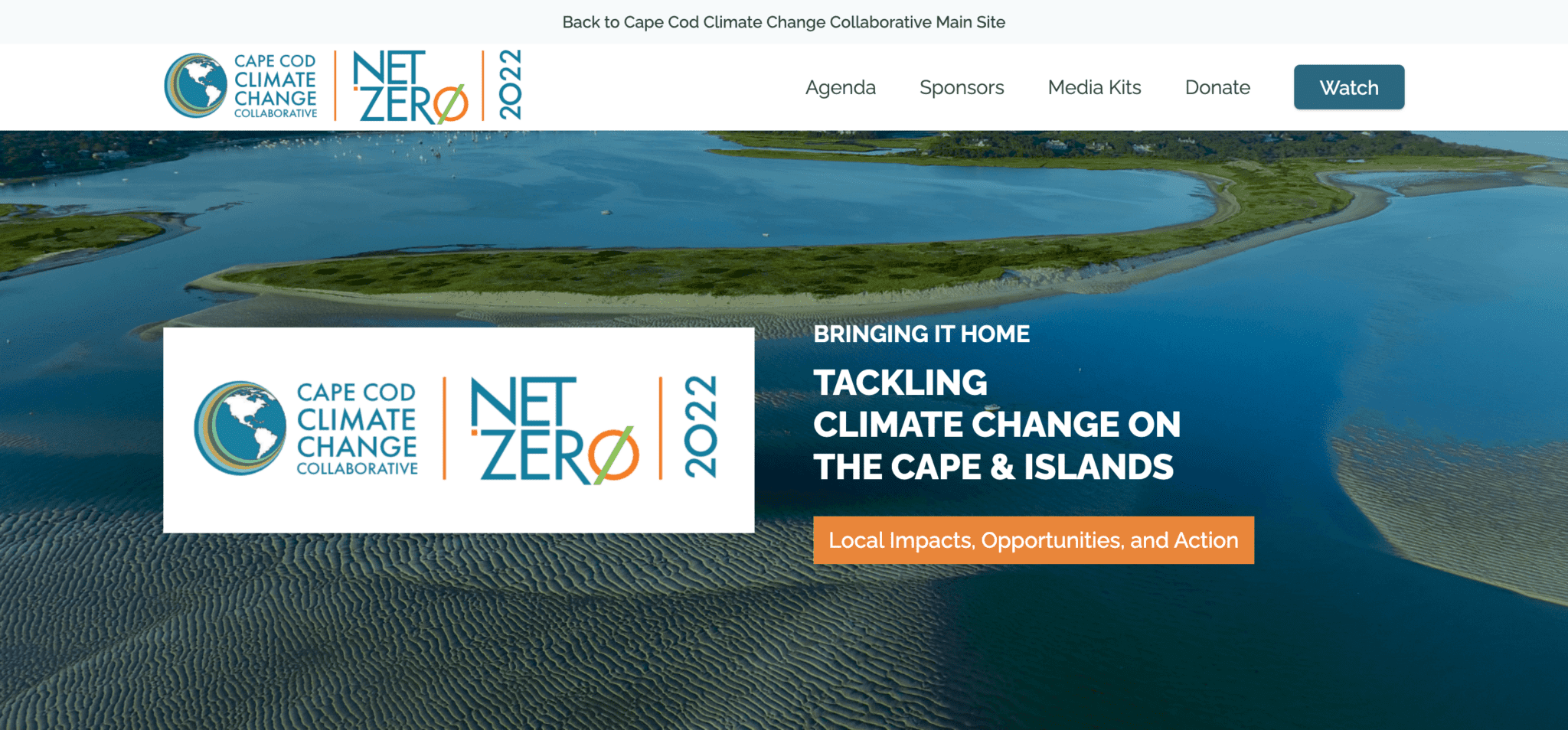 Screenshot of hero section for the Net Zero Conference on the Cape Cod Climate Collaborative website