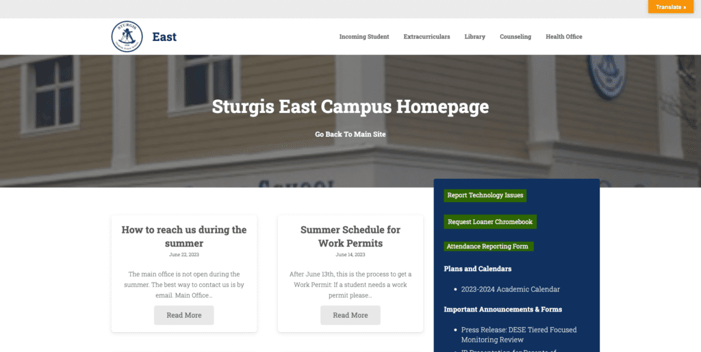 Sturgis East campus homepage