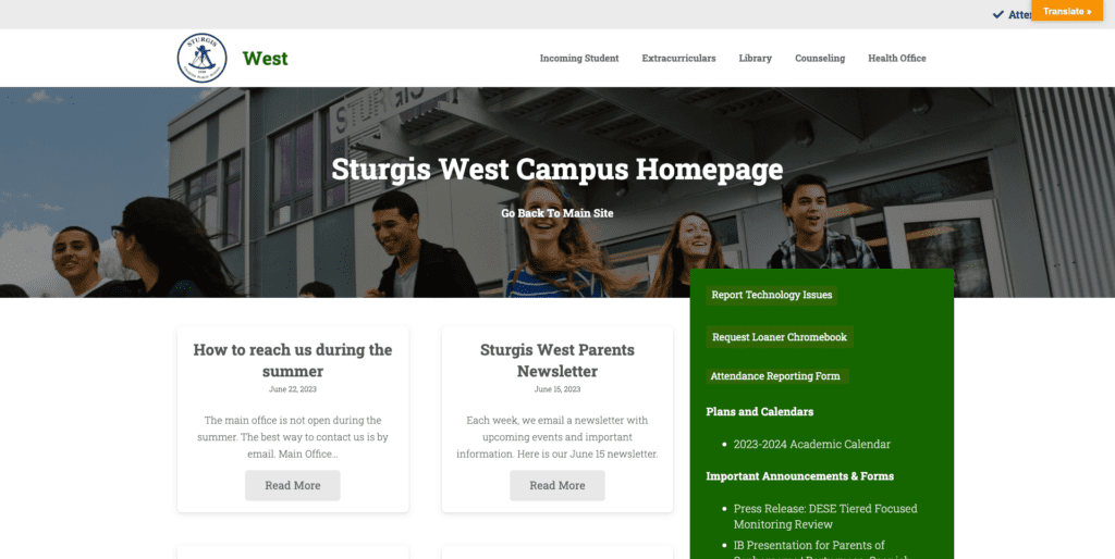 Sturgis West campus homepage